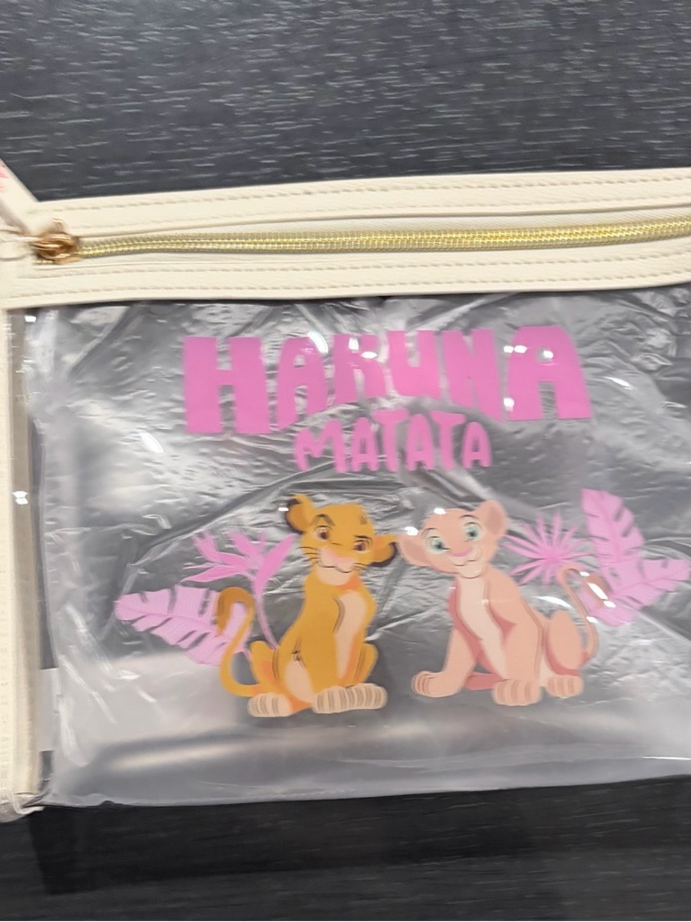 Disney Lion king hakuna matata Clear Cosmetic Pouch with Pink and Cream Accents